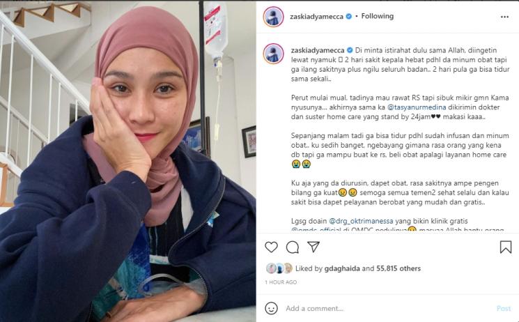 Curhat Zaskia Adya Mecca, 2 Hari Terjangkit Demam Berdarah