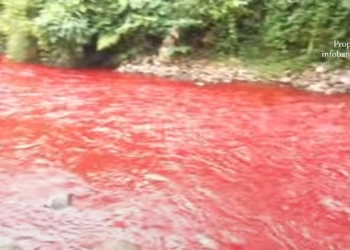 Heboh di Medsos, Air Sungai di Kabupaten Bandung Barat Berwarna Merah