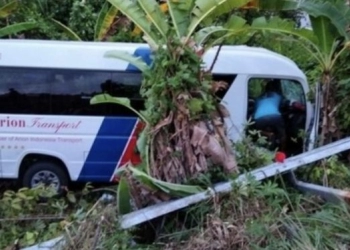 Mobil Angkut Belasan Wisatawan Terguling usai Tabrak Pembatas Jalan, Satu Tewas