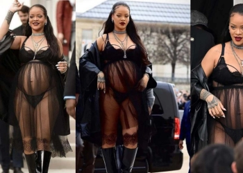 Rihanna Pamerkan Baby Bump dengan Lingerie Hitam
