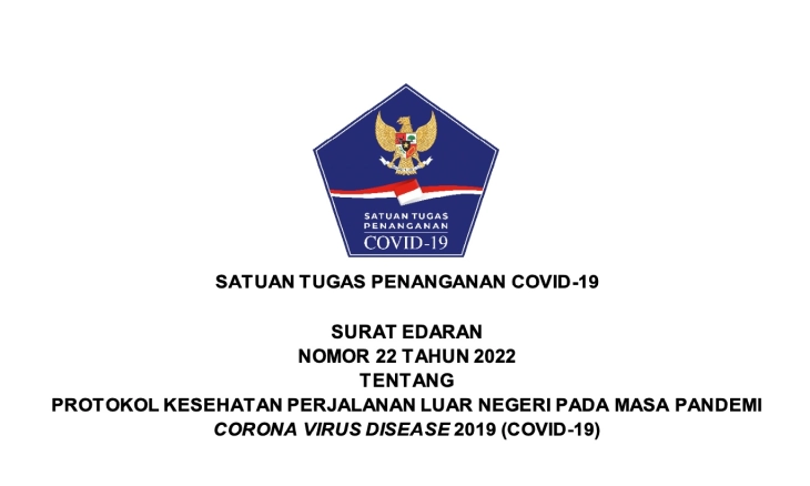 Satgas Penanganan Covid-19 Terbitkan SE tentang Protokol Kesehatan Perjalanan Luar Negeri pada Masa Pandemi Covid-19