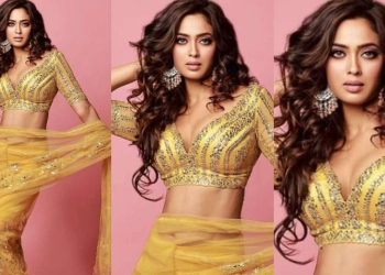 Lekukan Tubuh Seksi Shweta Tiwari Menggairahkan dengan Sari Kuning 